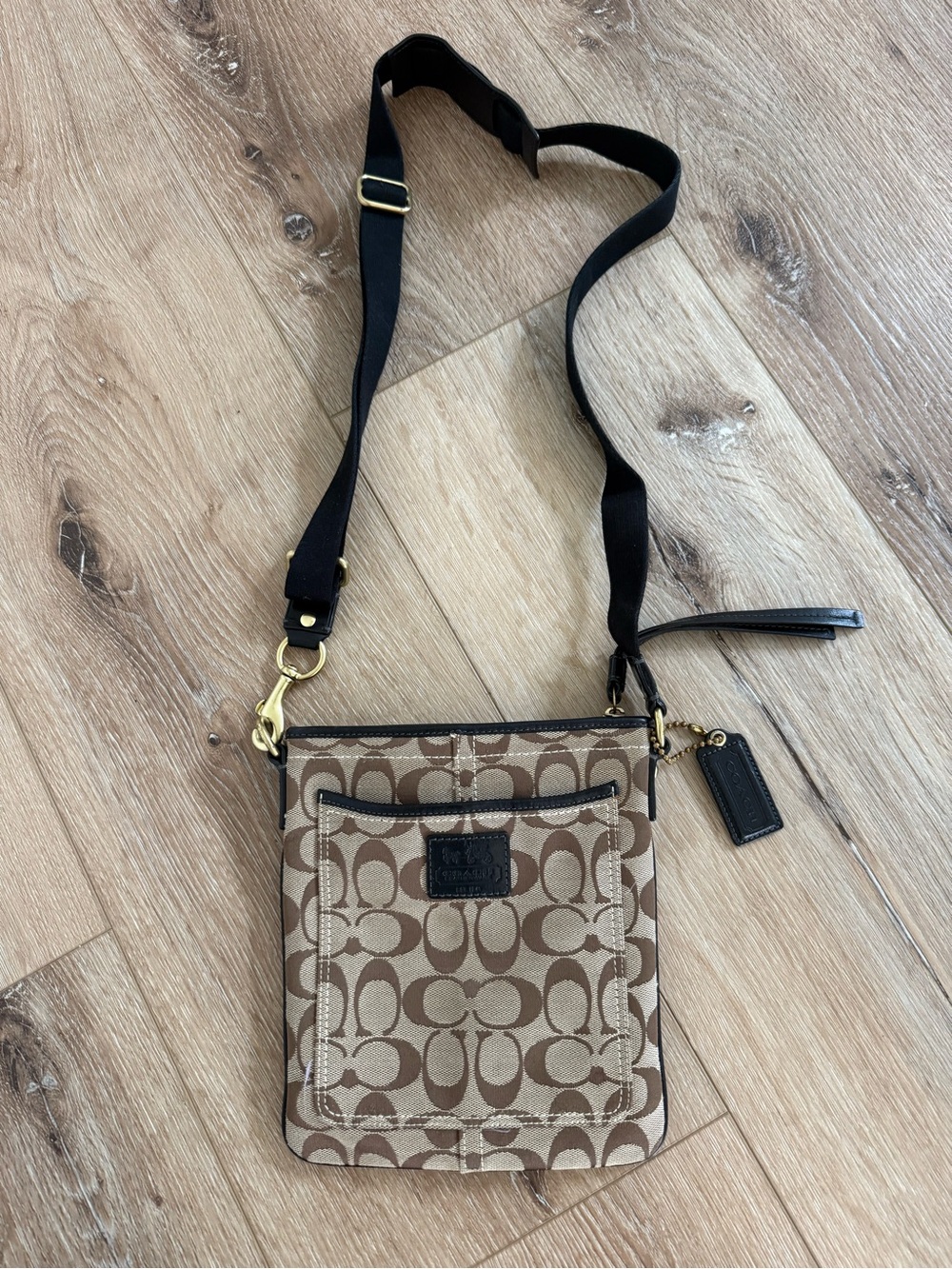 Coach Monogram Canvas Crossbody in Brown and Tan